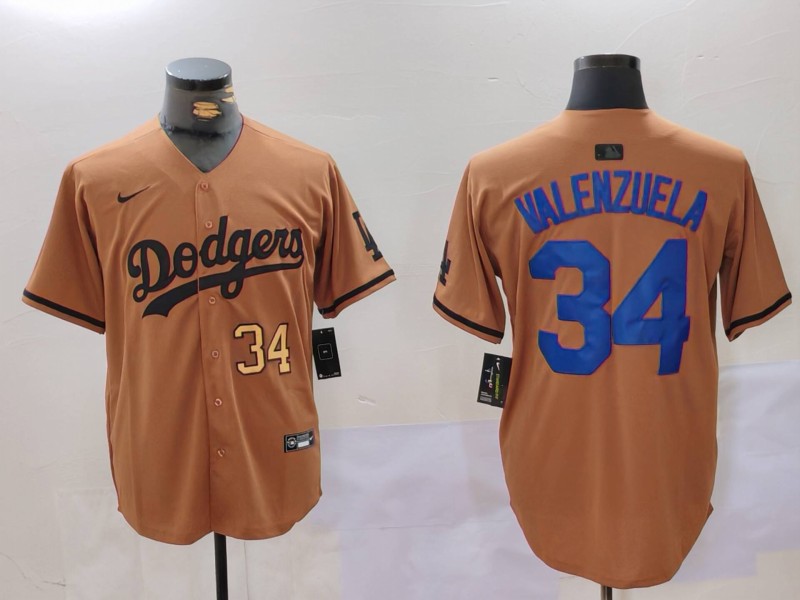 Men Los Angeles Dodgers 34 Valenzuela army green joint name 2024 Nike MLB Jersey style 5